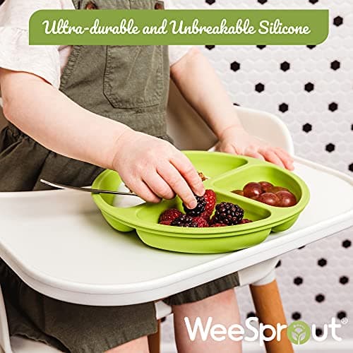 WeeSprout Suction Plates with Lids for Babies & Toddlers - 100% Silicone, Dinnerware Stays Put, Divided Design for Picky Eaters, Microwave & Dishwasher Friendly, 3 Pack — view 7