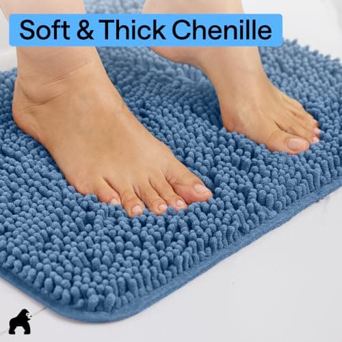 GORILLA GRIP Bath Mat, Thick Soft Absorbent Chenille Floor Mats, Rubber Backing Bathmat, Quick Dry Rug, Machine Washable Rugs for Shower and Tub Floors, Bathroom Accessories Decor, 61x43 cm, Blue — view 3