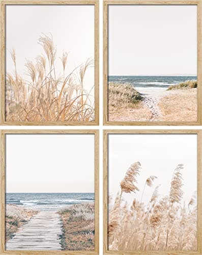SIGNWIN Poster Bathroom Decor 8"x10"x 4, Wall Art Room Decor Multicolor for Living Room, Bedroom, Office White Pampas Grass Beach Ocean Shore Horizon Nature Wilderness Realism Landscape Colorful