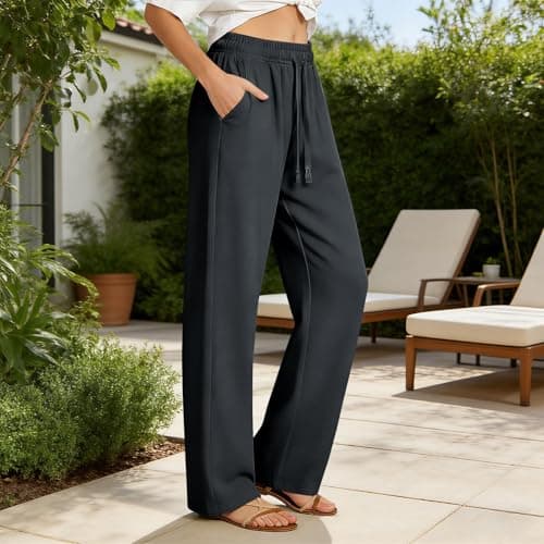 High Waist Straight Leg Sweatpants for Women Elastic Waist Casual Loose Trousers Spring Summer Lightweight Comfy Bottoms 2026 Dark Gray — view 2