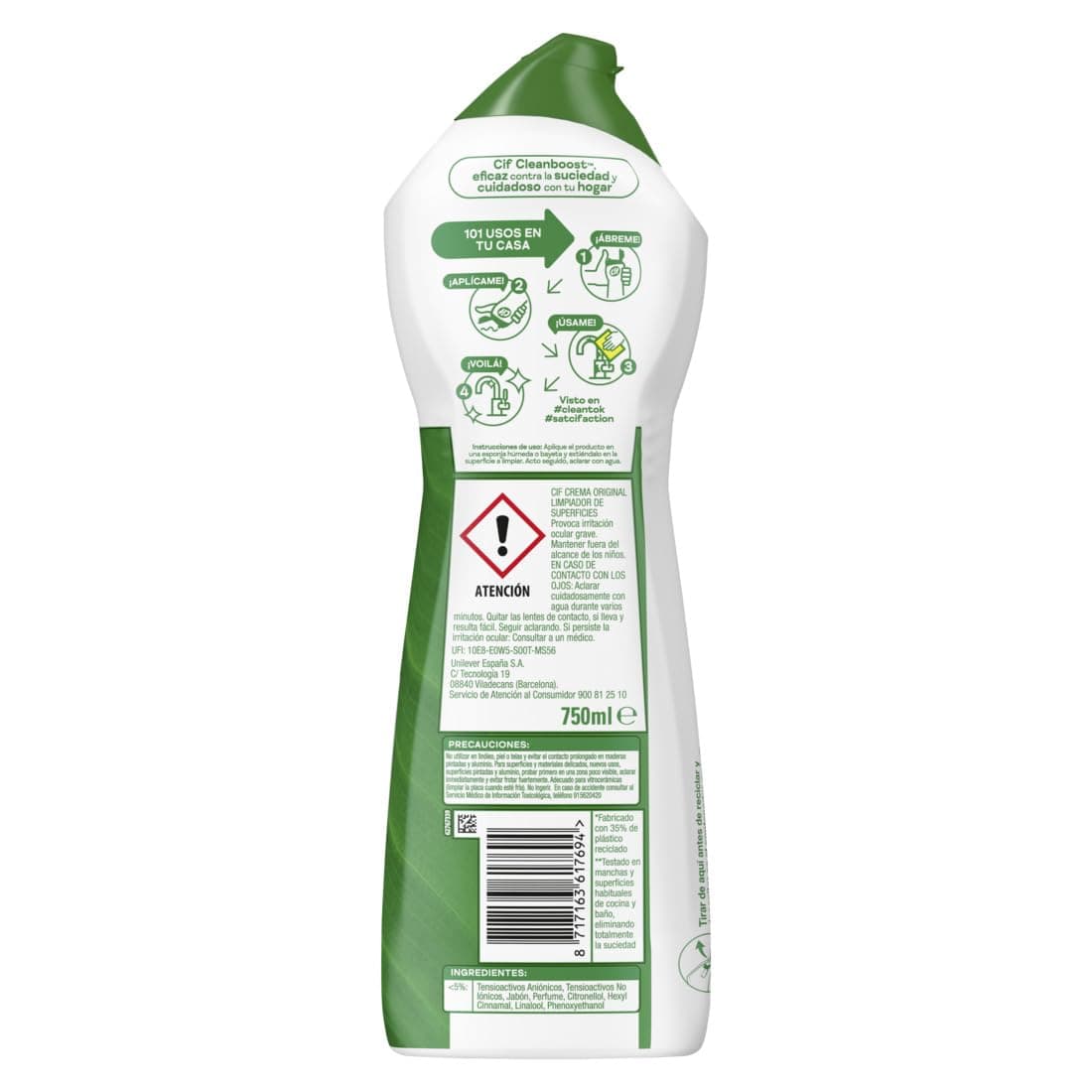 CIF Crema Original Multisuperficies, Potente Limpiador con Fórmula de Micropartículas para el Baño y Cocina, 750 ml — view 2