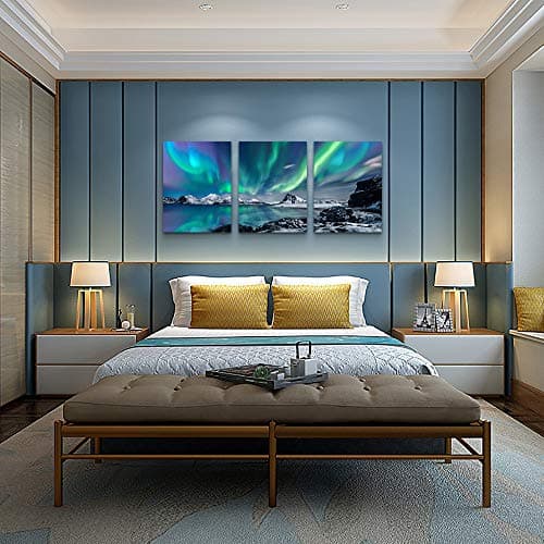 farmhouse Wall Art Aurora Scenery Painting on Canvas Wall decorations for living room Stretched and Framed Canvas Paintings 3 piece bedroom bathroom wall decor Ready to Hang for office Home Decor art — view 2