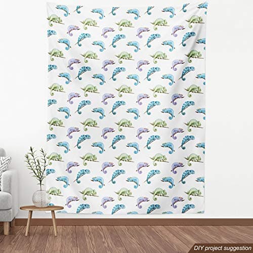 Ambesonne Chameleon Fabric by The Yard, Jungle Fauna Vivid Pattern with Colorful Reptile Animal on Branches, Decorative Fabric for Upholstery and Home Accents, 1 Yard, Blue Green — view 3