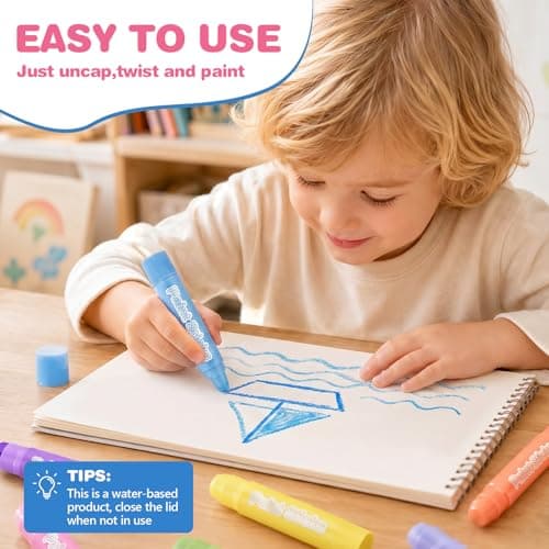 24 Colors Tempera Paint Sticks,Washable Paint Sticks For Kids,No-Toxic,No Mess,90s Quick Drying Art Supplies For Painting,Works Great On Paper,Wood,Glass,Ceramic,Canvas — view 3