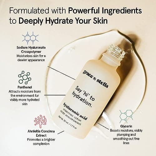 grace & stella Award Winning Hyaluronic Acid Serum for Face (50ml) Hydrating Hyaluronic Acid - Acide Hyaluronique Face - Anti Aging Serum to Hydrate, Remove Fine Lines, Wrinkles, Boost Collagen — view 3