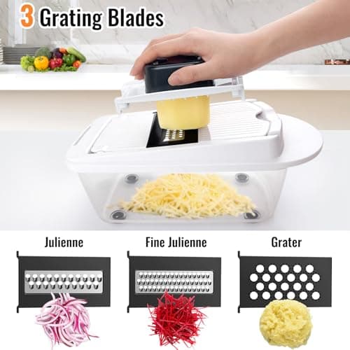12 Blade All-in-1 Vegetable Chopper Mandoline Slicer with Container, Spiralizer with Containers, Food Chopper, Onion Chopper, Veggie Cutter for Salad, Kitchen Gadgets Accessories Essentials, White — view 5