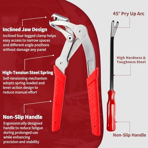 TSSOUB Car Clip Pliers, Auto Fastener Clip Removal Pliers, Panel Clip Removal Tool with 2Pcs Stainless Steel Fastener Remover for Removing Automotive Plastic Clips Trim Bumpers — view 2