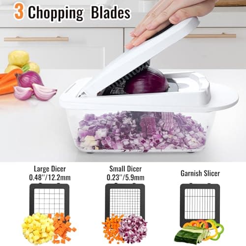 12 Blade All-in-1 Vegetable Chopper Mandoline Slicer with Container, Spiralizer with Containers, Food Chopper, Onion Chopper, Veggie Cutter for Salad, Kitchen Gadgets Accessories Essentials, White — view 3