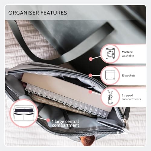 Periea Chelsy Handbag Organizer Insert 13 Pocket Purse Organiser with 2 Zipped Compartments Washable Reinforced Handles Structured Padding S M L (Black, Medium) — view 4