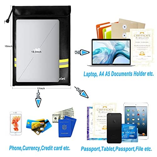 Fireproof Waterproof Money Document Bag, 15" x 11" Black — view 3