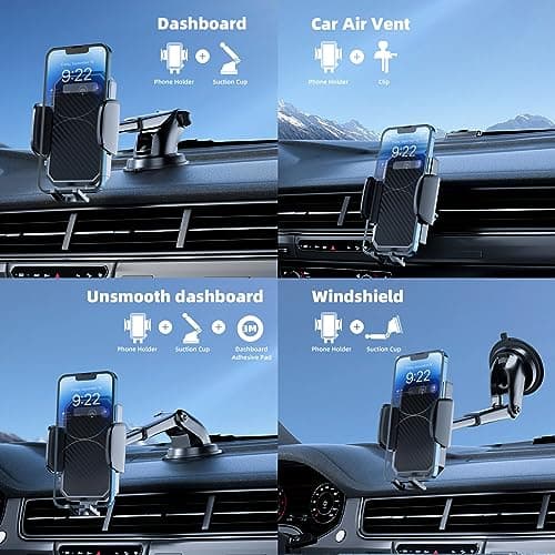 3-in-1 Car Phone Holder, [ Off-Road Level Suction Cup & Clip] Universal Cell Phone Holder Mount Dashboard Windshield Vent One-Hand Operation Holder Compatible with All Smartphones and Cars — view 5