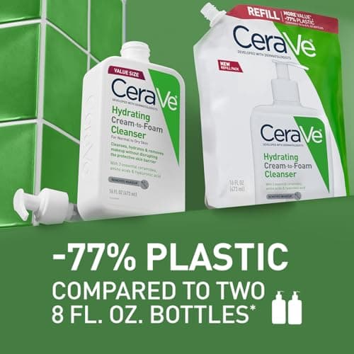 CeraVe Hydrating Cream To Foam Cleanser, Makeup Remover Face Wash For Dry Skin, Foaming Facial Cleanser With Hyaluronic Acid, Normal To Dry Skin, Fragrance Free & Non Comedogenic, 16 Ounce Refill — view 3