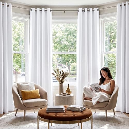 NICETOWN 100% Blackout Window Curtain Panels, Cold and Full Light Blocking Drapes with Black Liner for Nursery, 84 inches Drop Thermal Insulated Draperies (White, 2 Pieces, 52 Wide Each Panel) — view 2