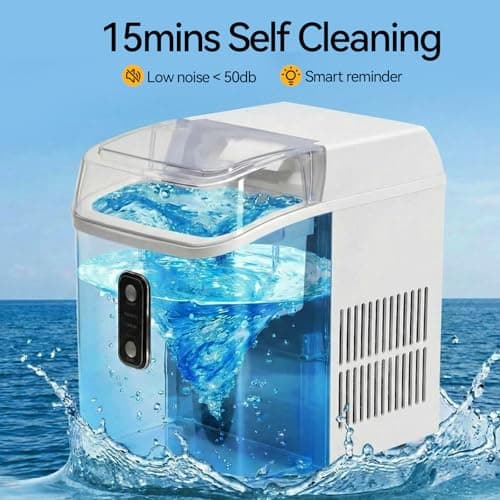 KMFurnila Nugget Ice Maker Countertop, Portable Ice Makers Machine with Removable Basket and Scoop, Self-Cleaning, Quiet, 6-Min Ready, 24lbs in 24Hrs, Visible, for Home, Party, RV, Camping, White — view 5