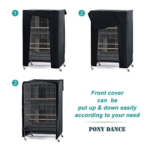 PONY DANCE Pets Product Universal Birdcage Cover Blackout & Breathable Birdcage Cover for Pets' Good Night, Large, Black, 35 L x 25 W x 47 in H — view 3