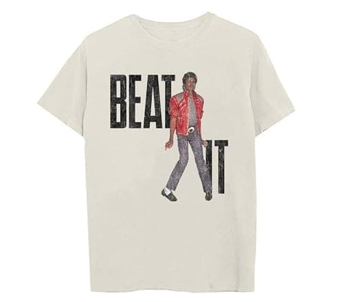 Michael Jackson Unisex-Adult Michael Jackson Official Merch Beat It T-Shirt, Cream, Large