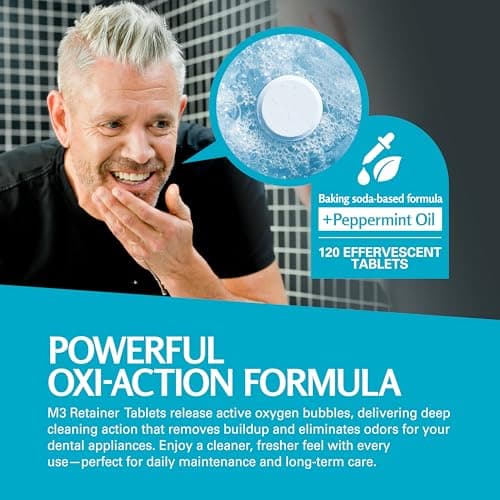 Retainer Cleanser Tablets Invisalign Cleaner, Removes Odors Discoloration Stains and Plaque 4 Month Supply Denture Cleansers Retainers Mouth Guards Denture Bath Mint by M3 — view 4