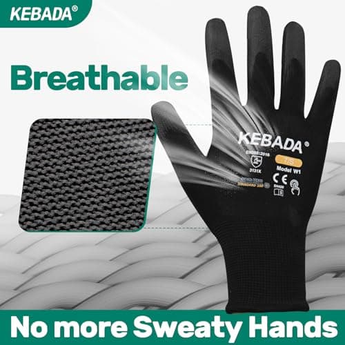 Kebada Safety Work Gloves,120 Pairs Bulk Pack, Touchscreen, PU Coated, Ideal for Warehouse, Construction, Gardening and Mechanics, Black, X-Small — view 3