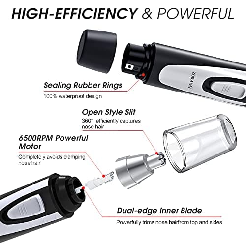 Ear and Nose Hair Trimmer Clipper - 2026 Professional Painless Eyebrow & Facial Hair Trimmer for Men Women,Battery-Operated Trimmer with IPX7 Waterproof,Dual Edge Blades for Easy Cleansing Black — view 3