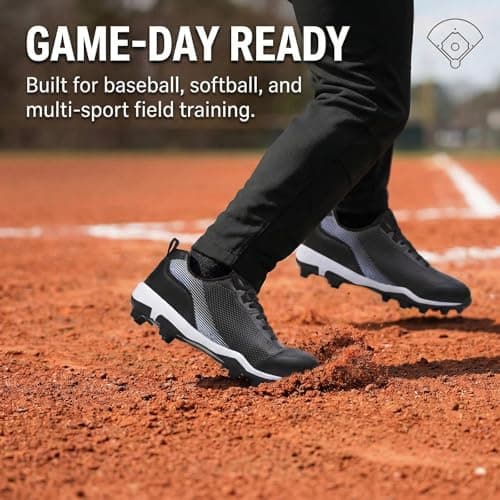 BKWHDAY Baseball Cleats Men Molded Rubber Studs Mens Softball Shoes Turf Dirt Fields Black — view 7