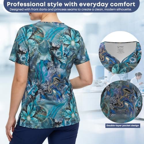 Stretch V-Neck Nursing Scrubs Top Moisture-Wicking & Odor-Control Durable Medical Uniform for Hospitals & Clinics, 153#, Small — view 3