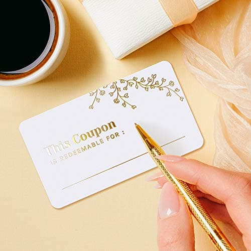50 Blank Coupon Cards - for Him, Her, Husband, Wife, Mom, Dad, Mother’s Day Gift Certificates Vouchers Loyalty Cards Employee Appreciation Gifts - Great for Spas, Restaurants, Hair Salons (3.5”x2”) — view 3
