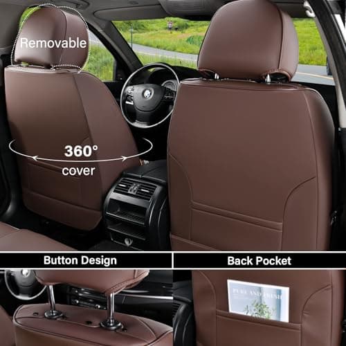 Coverado Car Seat Cover Front Seats, Brown Seat Covers Front Seats, Nappa Leather Waterproof, Car Seat Cushion, Car Seat Protector Universal Fit Most Cars