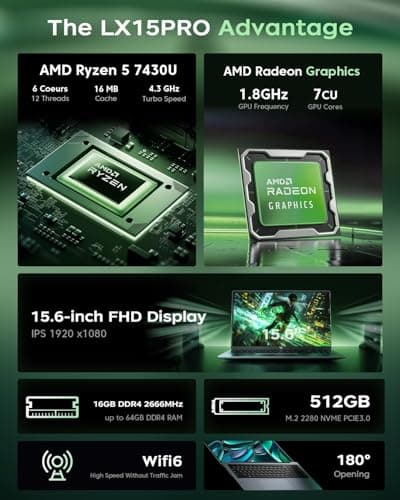 MALLRACE 2026 Laptop with AMD Ryzen 7430U Processor(Up to 4.3GHZ),ΑMD Radeon Graphics,16GB DDR4 RAM 512GB SSD,WiFi 6,15.6 inch IPS Display,Type-C,Micro SD,Webcam,Windows 11 Slim Laptop Computers