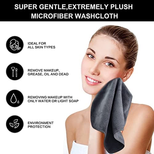 Sinland Microfiber Facial Cloths Fast Drying Washcloth Reusable Makeup Removing Towels Super Soft Facial Cleansing Cloths for Face, Eye, Lips 12 inch x 12 inch Grey 6 Pack — view 7