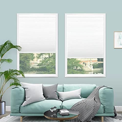 Cellular Shades for Windows and Doors- No Cord Total Blackout Honeycomb Blinds, Cordless Customize Large Size, Harmful UV Rays and Heat Insulation for Office Home, White-Blackout, Size 36 ½"W x 40" H