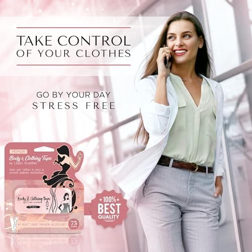 Double Sided Tape for Clothes, Body and Fashion Tape (75 Pack) | Clothing and Hem Adhesive for Women, No Sew No Iron, Strong Fabric Adhesive for Skin for All Shades and Sensitivity, Includes Tin Box — view 6