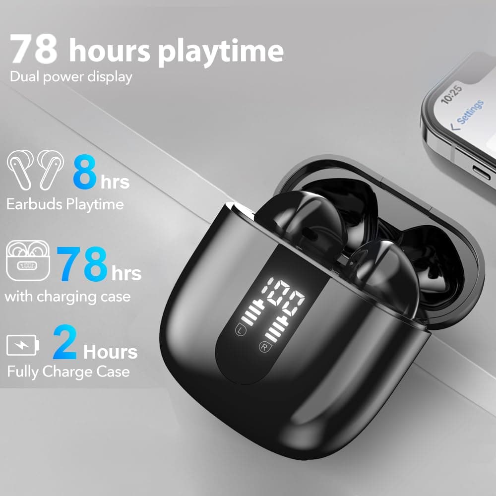 JBES Wireless Earbuds Bluetooth Earphones, 60H Deep Bass Ear Buds with 6 Noise Cancelling Microphone, IP5 Waterproof in Ear Headphones for iPhone Android Sports Gaming (Mulit Black) — view 4