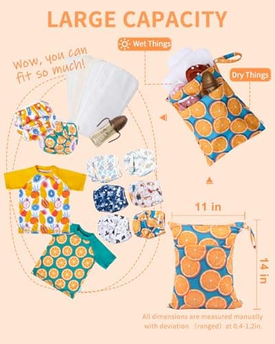 Babygoal Wet Dry Bags Diaper Bag, Washable Travel Organizer Bags, Beach, Pool, Gym Large Wet Bag for Swimsuits & Wet Dry Clothes with Two Zippered Pockets 3 Pack,3LN22-CA — view 3