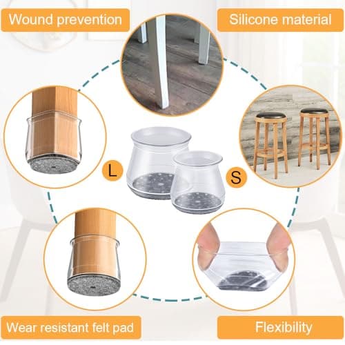 32 Pcs Chair Leg Floor Protectors - Silicone Felt Pads, Scratch-Proof & Noise-Free, Easy Smooth Moving, Large Size (Fits Round Chair Legs: 1-5/16" to 2" Diameter)​ — view 2