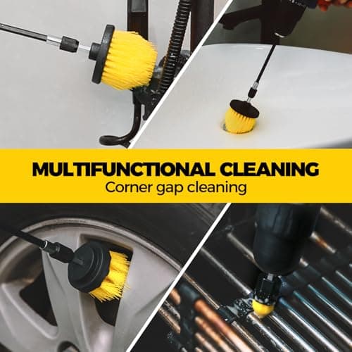 Holikme 6Pack Drill Brush Power Scrubber Cleaning Brush Extended Long Attachment Set All Purpose Drill Scrub Brushes Kit for Grout, Floor, Tub, Bathroom and Kitchen Surface,Scratch Brushes（Yellow） — view 2