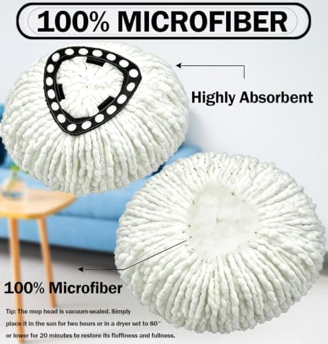 Spin Mop Replacement Microfiber Head Refill for O Cedar EasyWring (4 PCS) — view 2