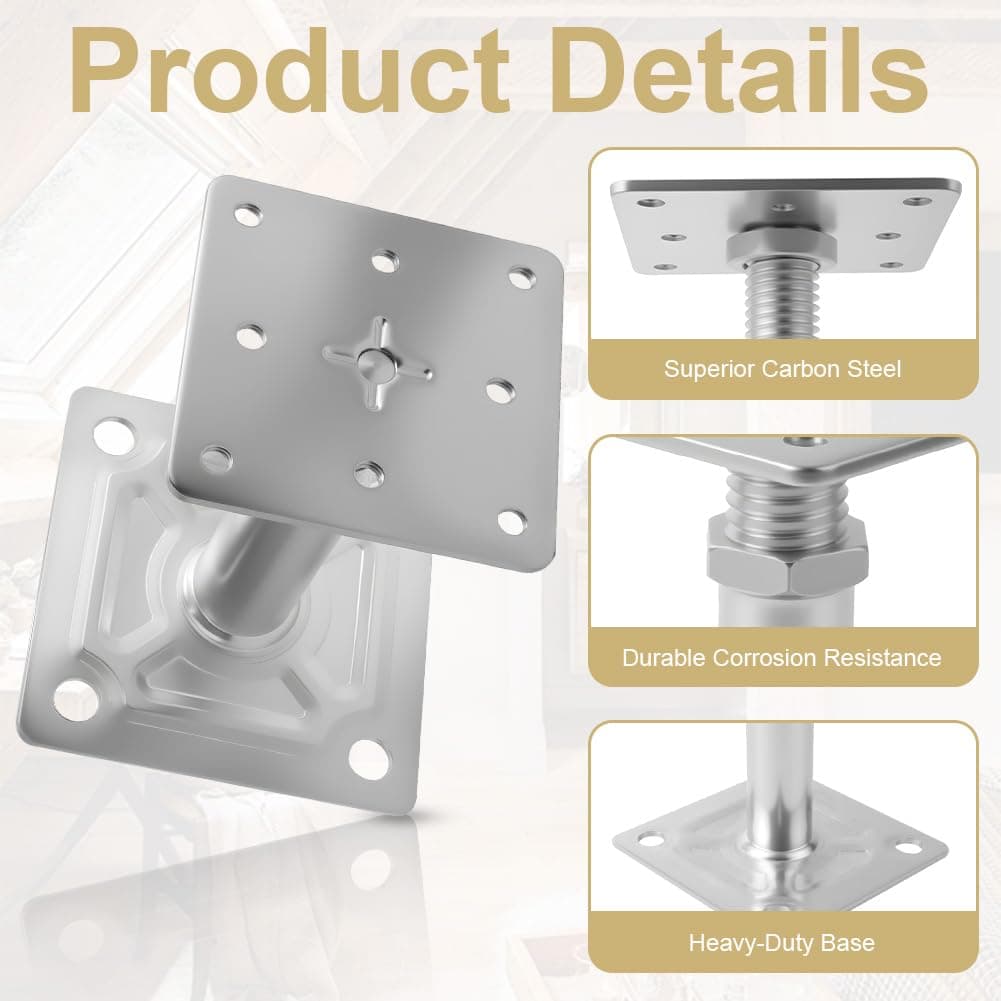 4PCS Adjustable Elevated Post Base Support, 100-150mm Galvanised Adjustable Elevated Post Base Support, Height Adjustables Elevate Post Bases Supports for Pergolas, Awning Supports, Balconies — view 3
