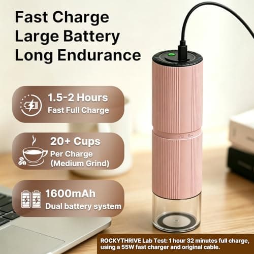 Portable Electric Coffee Grinder, 7-Blade Conical Stainless Steel Burr, 30+ Adjustable Settings, USB-C Rechargeable Cordless Handheld Metal Shell for Espresso & Travel - Blue — view 5
