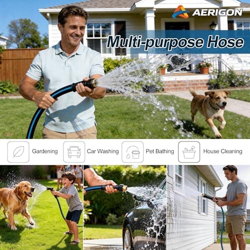 Heavy Duty Rubber Garden Hose 5/8" x 50FT, Non-Expandable Kink-Free Water Hose with Leak-Proof 3/4" Fittings for Yard Lawn and Car Wash — view 6