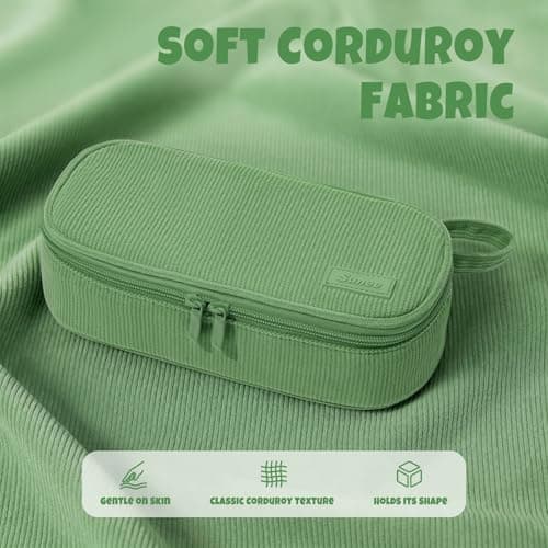 SUNEE Cute Pencil Case, Large Capacity Pencil Pouch, Soft Corduroy Pencil Bag, Big Storage Pen Organizer for Stationery, Aesthetic Zipper Pencil Box, Back to School Supplies for Teen Girls Boys, Green — view 2