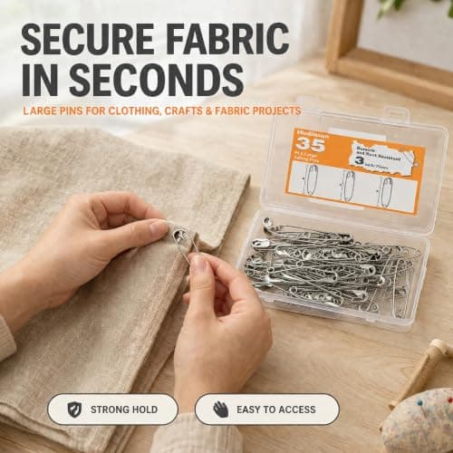 Hudinsun 35 Pack 3 Inch Large Safety Pins, Heavy Duty Laege Safety Pins for Clothes, Sewing and Craft, Silver — view 4