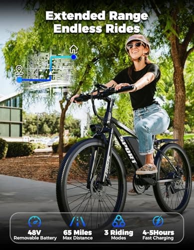 Electric Bike for Adults, 1500W Peak Mountain Ebike, 40 km/h Top Speed, Up to 105 km Range, 7 Speeds, 48V 10.4Ah Removable Battery, 26" Electric Bicycle for Commuting — view 2