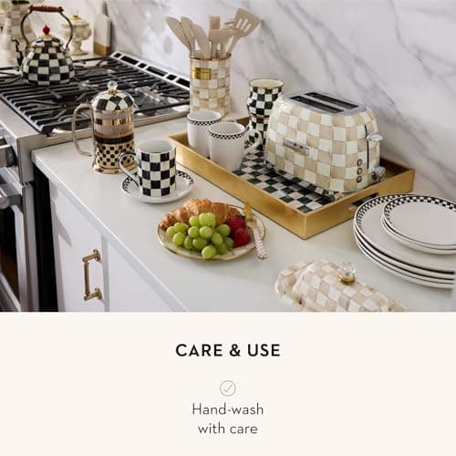 MACKENZIE-CHILDS Coffee French Press, Black-and-White Courtly Check — view 4
