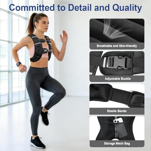 Weighted Vest with Two Adjustment Straps for Men Women, 8lbs/12lbs/16lbs/20lbs Weight Vest with Reflective Stripes for Workout, Strength Training, Running, Fitness, Muscle Building, Weight Loss — view 3