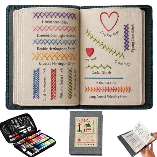 BEBIR New DIY Embroidery Stitch Book Kit,Gift for Craft Lovers,Includes Illustrated Guide to 106 Universal Embroidery Stitches with Free Tutorials and 86-Piece Sewing Tool Kit