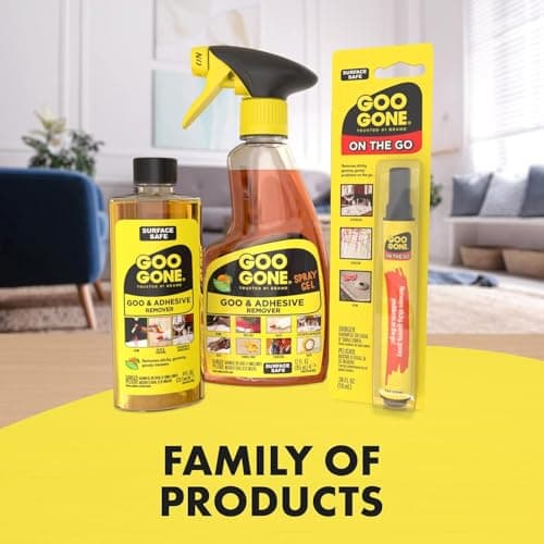 Goo Gone Spray Adhesive Remover Gel 12 Oz with Scraper, Removes Glue, Stickers, Tape Residue, Grease, Gum & Wax, Adhesive Spray with Citrus Cleaning Power for Hard Surfaces, Carpets & Fabrics — view 6