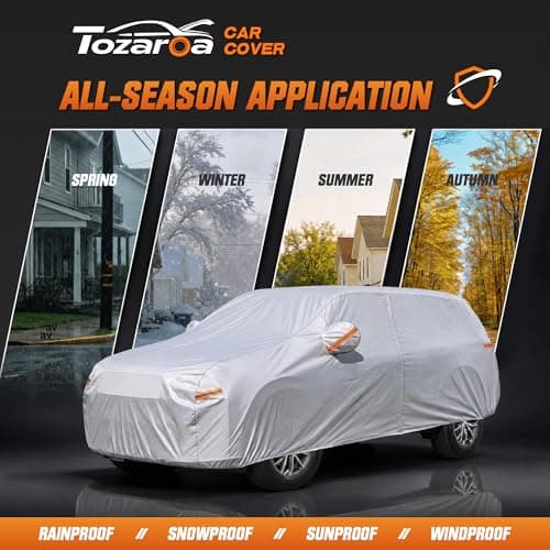 Tozaroa Car Cover Waterproof All-Weather,Heavy-Duty Outdoor Full Exterior Automobiles SUV(Length 191-201 inch) with Windshield Sun Shade Universal Fit Ford Explorer,Toyota Highlander,Durango etc — view 3