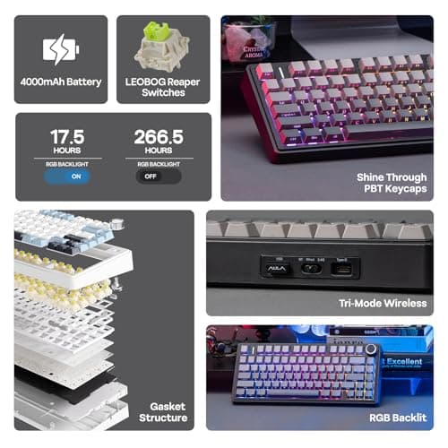 EPOMAKER x Aula F75 Gasket Mechanical Keyboard, 75% Wireless Hot Swappable Gaming Keyboard with Five-Layer Padding&Knob, BT/2.4GHz/USB-C, RGB (Black Gradient, LEOBOG Reaper Switch) — view 2