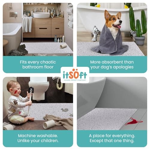 ITSOFT Plush Bathroom Rug 59x21, Absorbent Machine Washable Non Slip Chenille Bath Mats, Quick Dry Bathmat, Bath Rugs for Bath, Shower, Bedroom, or Door Mat, White — view 4