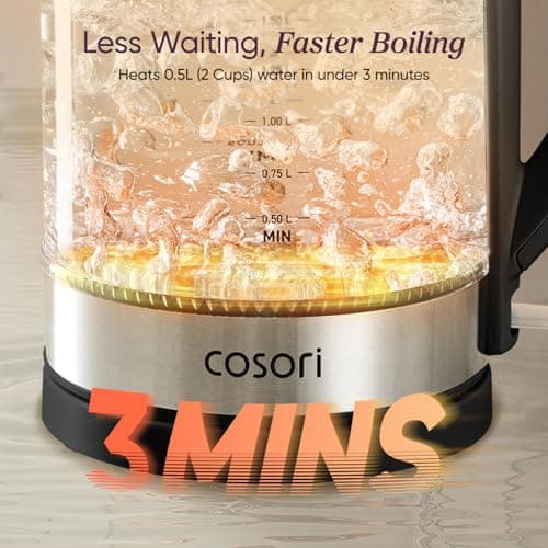 Cosori Glass Electric Kettle 1500W, Plastic-Free, 1.7L, Cordless, Black — view 2